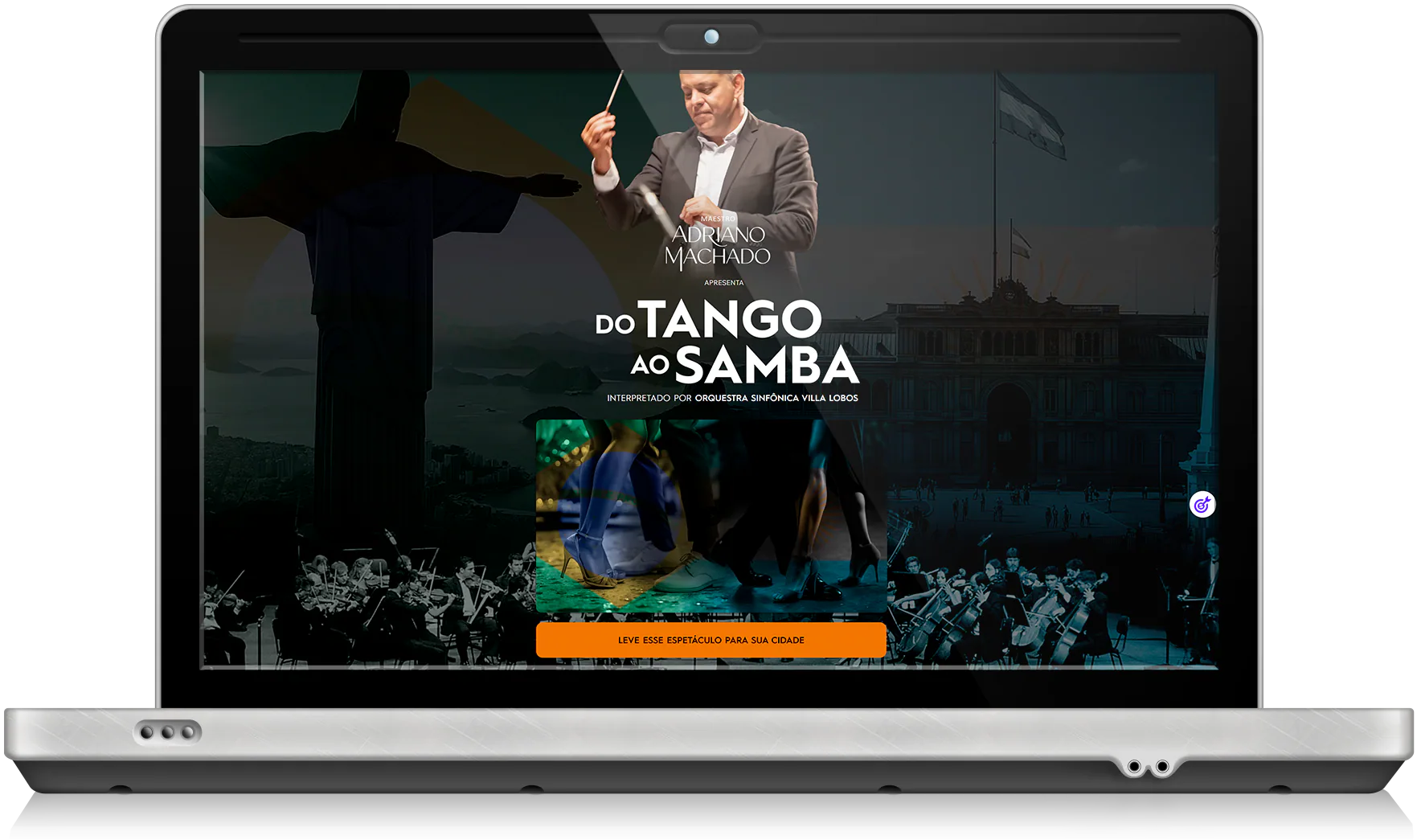 Site do Maestro Adriano Machado apresentado em um laptop